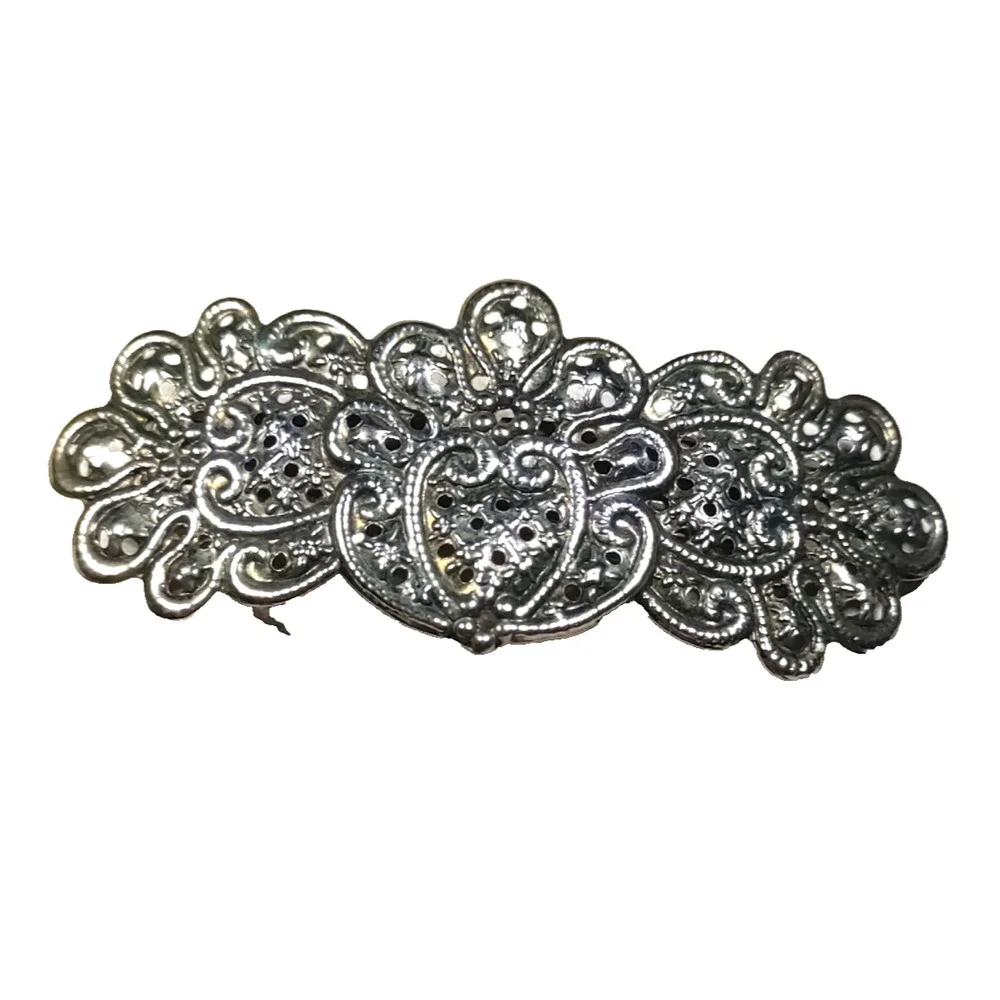 Phillips Silver Tone Thin Metal Light Weight Hair Barrette Tension Clip Art